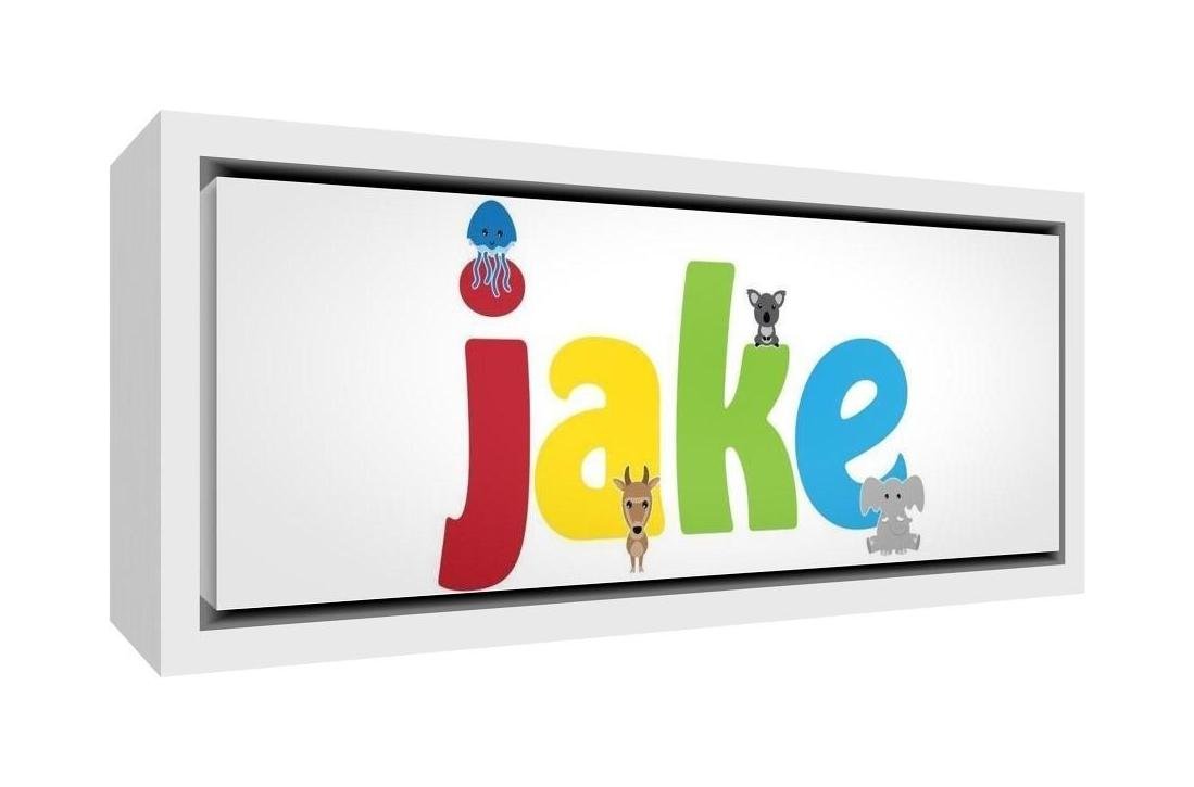 Feel Good Art Cute Illustrative Design Framed Box Canvas with Solid White Wooden Surround (19 x 46 x 3 cm, Small, Jake)