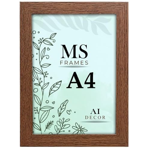 AI Decor A4 Dark Oak Picture Frames (8.3 x 11.7 Inch) Poster Frame - Clear Acrylic Display Poster MDF Wooden Portrait/Panoramic - Flat Wall Mount Hang Hooks & Free Tabletop Stand (21 x 29.7 cm)