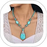 Chennie Boho Turquoise Pendant Necklaces Silver Long Handmade beaded Necklace Chain Jewelry for Women