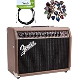 Fender Acoustasonic 40 Acoustic Guitar Amplifier - Brown and Wheat Bundle with Instrument Cable, Pick Sampler, and Austin Bazaar Polishing Cloth