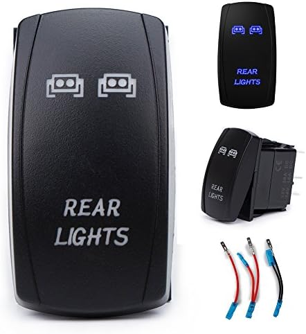 SinoAuto Laser Rear Lights Rocker Switch ON-OFF 5 Pin LED Lights w/ Jumper Wire 20A 12V Blue