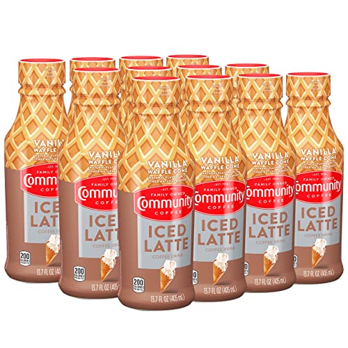 Photo 1 of Community Coffee Iced Latte Coffee Drink, Vanilla Waffle Cone, Natural Flavors, 13.7 Fluid Ounce (Pack of 12)