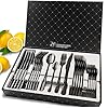 Cutlery Set, HOBO Black 24-Piece Stainless Steel Flatware Set, Silverware Dinnerware Set Service for 6, Tableware…