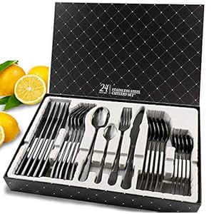 Cutlery-Set-HOBO-Black-24-Piece-Stainless-Steel-Flatware-Set-Silverware-Dinnerware-Set-Service-for-6-Tableware-Cutlery-Include-KnifeForkSpoonTeaspoon-for-Home-with-Gift-Box Cutlery Set, HOBO Black 24-Piece Stainless Steel Flatware Set, Silverware Dinnerware Set Service for 6, Tableware…