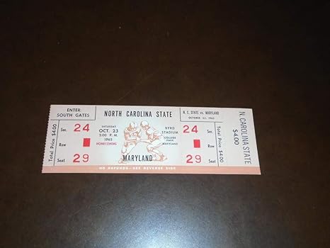 1965 Nc State At Maryland College Football Full Ticket Near