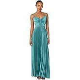 RYANTH Chiffon Long Bridesmaid Dresses for Women Spaghetti Straps V Neck Prom Dresses Pleated A Line Evening Formal Gown