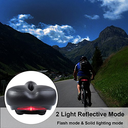 Comfortable Wide Bike Seat with Seat Post Clamp LED Reflective Lights Cushion Bicycle Seat Bike Saddle