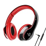 Sound Intone On ear Headphones with Microphone Lightweight Comfortable Volume Control Corded Headset Detachable Cable for iPhone Laptop Computer etc.(Black/Red)