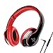 Sound Intone On ear Headphones with Microphone Lightweight Comfortable Volume Control Corded Headset Detachable Cable for iPhone Laptop Computer etc.(Black/Red)