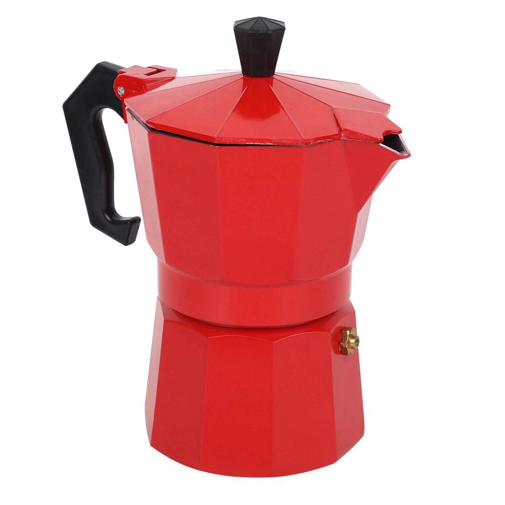 Stovetop Espresso Maker Moka Pot, 300ml 6‑Cup Stove Top Coffee Maker Moka Italian Espresso Greca Coffee Brewer Percolator(Red)