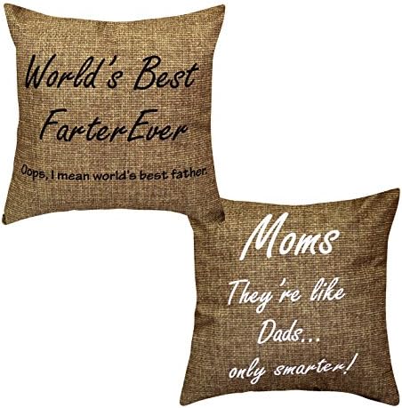 NikaGrace, His and Hers throw Pillow Cover Moms, They're like Dads... only smarter and World's Best Farter Ever No Pillow Insert and Made in U.S.A.