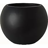 13.5 H x 17" Dia (12" Pot Opening) Black Round Fiberstone Planter with Drainage Hole, Indoor/Outdoor Large Plant Pot for Home