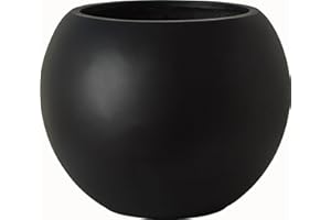 Haispring 13.5 H x 17" Dia (12" Pot Opening) Black Round Fiberstone Planter with Drainage Hole, Indoor/Outdoor Large Plant Pot for Home Patio Garden, Ideal for Large Plants