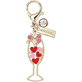 MONNEL MC513 Little Crystal Lady Cocktail with Love Hearts Lobster Clasp Charm for Women with Velvet Bag (Red Pink,1 Piece)