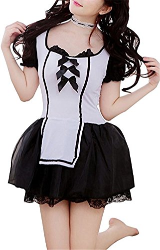 Befox Black and White Bow Cosplay Set Domestic Fantasy Lace Halter Knots