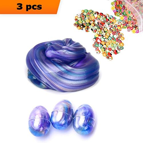 Soft Egg Slime Colorful Putty Toy Foam Fluffy Stress Relief Galaxy Sludge with Fruit Slices (3 Pack)