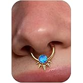 BodyBonita Opal Septum Rings - 16G 316L Surgical Steel Hinged Nose Rings Hoops Septum Jewelry White/Blue/Black Opal Nose Piercings Women Helix Tragus Rook Daith Piercing Jewelry Gold Plated 8mm 10mm