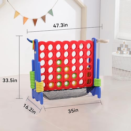 Tigasy Giant 4 Row Game with Carrying Bag and Mesh Fabric .Giant 4-to-Score Game Set Suitable for Indoor and Outdoor Holiday Parties and Family Gatherings.（ Blue red）