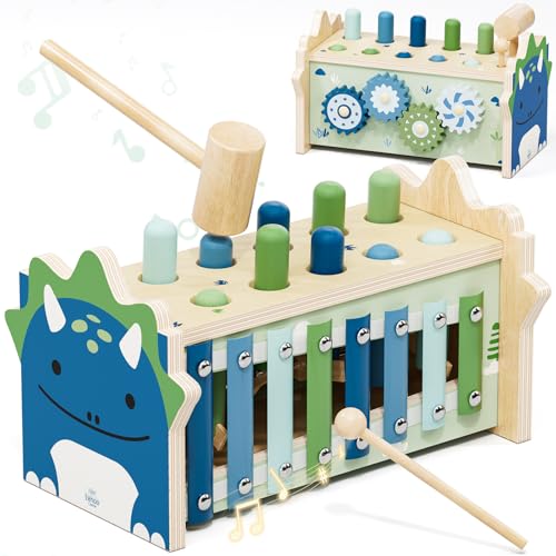 Lehoo Castle Montessori Toys 1 Year Old, Wooden Toy with Xylophone and Hammers for Babies, Educational Motor Skills Toys for Kids, Birthday and Christmas Gifts for Kids 1-3 Years Old