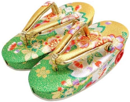 Amazon きもの京香 草履 単品 子供用 七五三 3歳 金 緑 女の子 女児 女子 16 5cm ｓサイズ 可愛い かわいい キッズ 桜 鈴付き きもの京香 下駄 草履