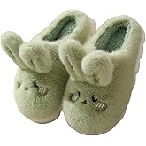 Uewidiod Women's Cute Rabbit Warm Plush Comfortable Indoor Anti slip Home Thick Sole Winter Soft Cotton Slippers