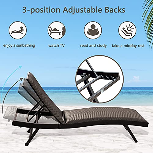 Set of 2 Outdoor Chaise Lounge Chair Wicker Patio Lounger Chairs with
