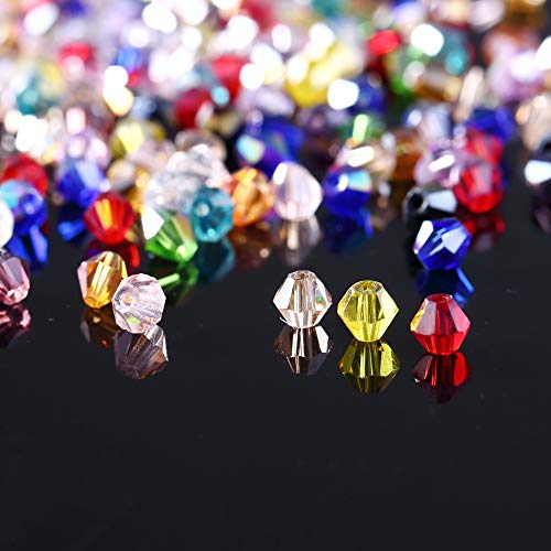 Beads for Jewelry Making, 3000pcs Faceted Bicone Crystal Glass Beads- Perfect for Handmade Crafts, DIY Bracelet, Necklaces, Dolls(15 Color- AB Colorful, 4mm)