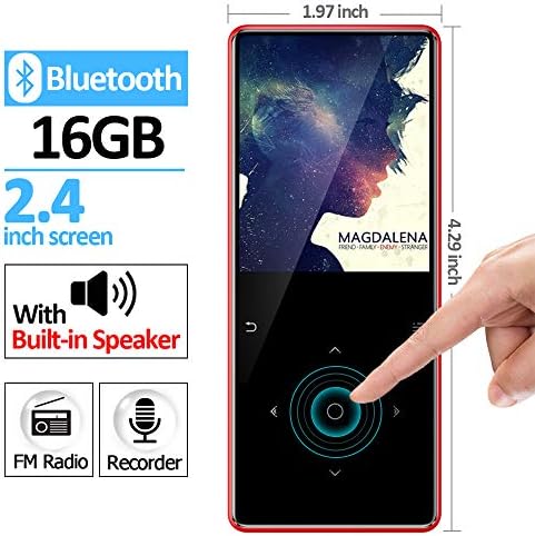 MP3 Player with Bluetooth 4.2 and Built in Speaker 2.4 inch Screen Touch Buttons Metal Shell FM Radio Voice Recorder ebook,Lossless HiFi Portable Slim Mini USB Sport MP 3 MP4 Music Walkman 16GB RED