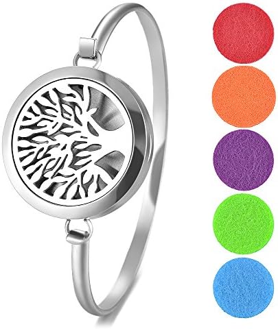 Garden Charms Aromatherapy Essential Oils Diffuser Bracelet Locket Bangle with 5 Pieces Felt Pads