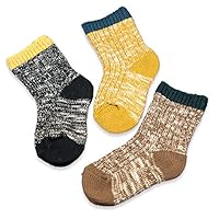 Baby Boys Girls Socks - 3 Pairs Toddler Seamless Chunky Knit Cotton Socks Kid Cotton Crew Socks (M(3-5Y), Boys)