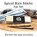 Natural Hair Pin Chopsticks - Pair of Spiral Hair Sticks for Women and Men - Hand Carved Wood Styling Pin Set - Fine Cut Spiral - 7.5 Inches Long