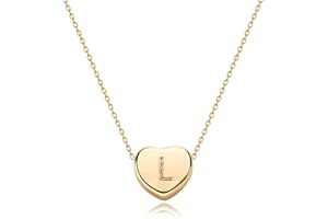FETTERO Tiny Gold Initial Heart Necklace-14K Gold Plated Handmade Dainty Letter Heart Necklace for Women Necklace Jewelry