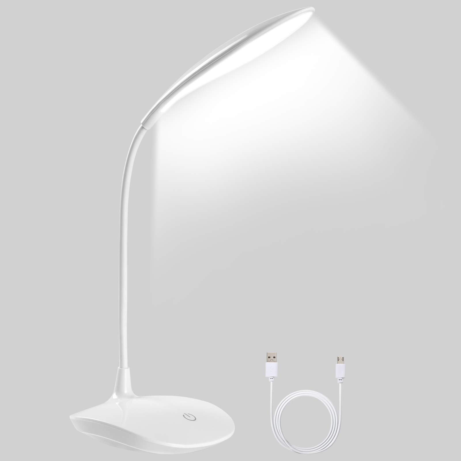 URAQT Desk Lamp, USB Portable Eye-CareTable Lamp, 3 Light Modes Office Gooseneck Lamp, LED Desk Lamp, Touch Control, Used for Study, Drawing Board, Piano, Craft, Study, Work, Etc (White #1)