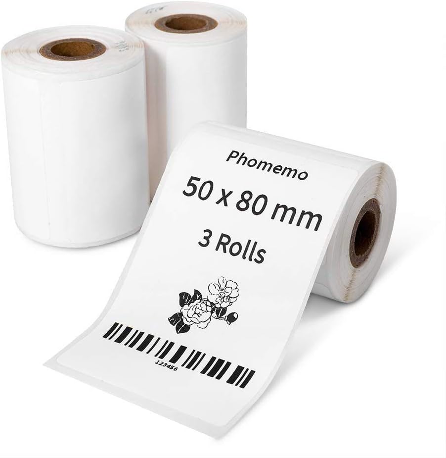 Phomemo 3 Rolls M110 Label, 1.97"x3.15" (50x80mm), 300 Labels, White Rectangular Thermal Labels for Phomemo Printers