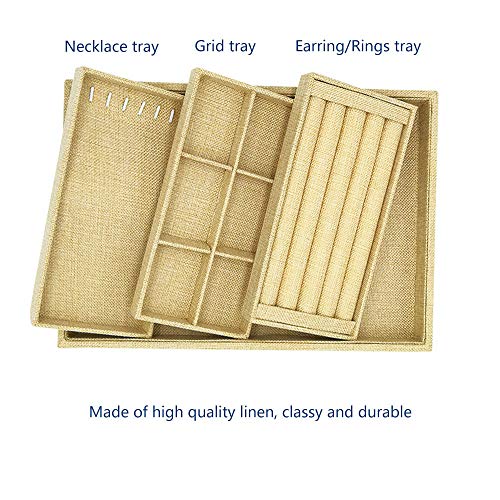 DesignSter Linen Jewelry Organizer Tray 4 in 1 Drawer Insert Trays/Dresser Removable Stackable