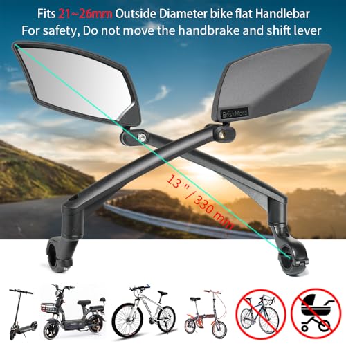 BriskMore Handlebar Bike Mirror - Crystal Clear HD Glass, 360° Adjustable&Foldable Mirror for Safe Riding, Wide Angle Rearview for E-Bikes, Mountain Bikes & Scooters,Bicycle Mirror