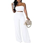 Dezraia Womens Summer Outfits Crop Tops and Pants Sets Sexy Vacation Jumpsuits 2 Piece Sets with Pockets