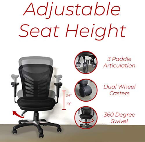 Hercke Deluxe Mesh Back Ergonomic Lumbar Support Multi-Function Adjustable Office Chair – 360 Degree Swivel 330lb Capacity Black with Two-Tone Heavy Duty Base – Breathable Sponge Seat Cushion