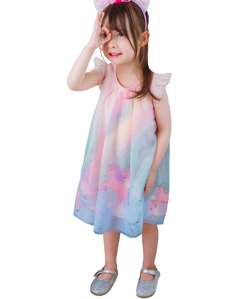 Lito Angels Unicorn Sundress for Girls Kids, Summer Party Dress Up Clothes Casual Wear Outfit Age 2 Years