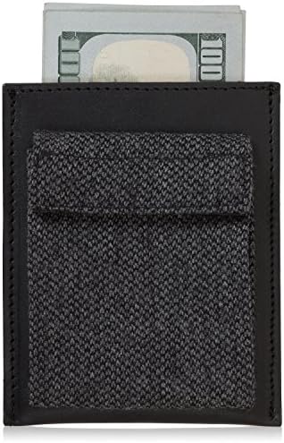Men's Slim Wallet, Genuine Leather &amp; Fine Tweed - Credit Card, ID &amp; Cash Slots with Coin Pouch - Black - By Agog