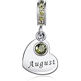 NARTGO January-December Birthstone Birthday Charm Heart Dangle Beads Jewelry Gift for Women Compatible with Pandora Bracelets & Necklaces