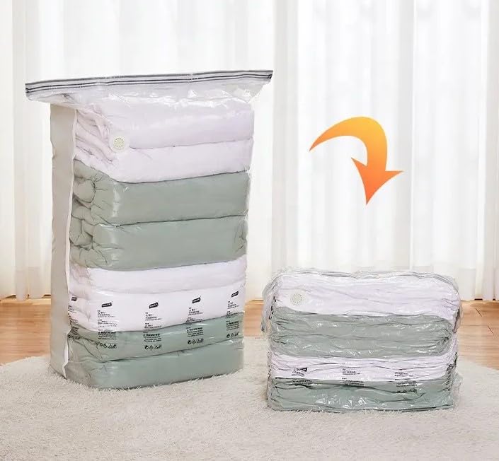 Generic Large Vacuum Storage Bag, No Pump Needed, Easy Compression, PE+PA Material, Rectangular with Cube Optimization, Zipper Closure, Milky White, Ideal for Bedding & Clothing, L - 100 x 80 x 30 cm