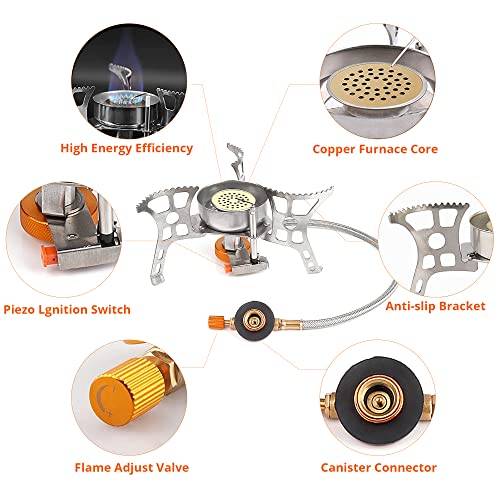 RIDEIWAKE Camping Stove with Fuel Canister Adapter Portable Collapsible