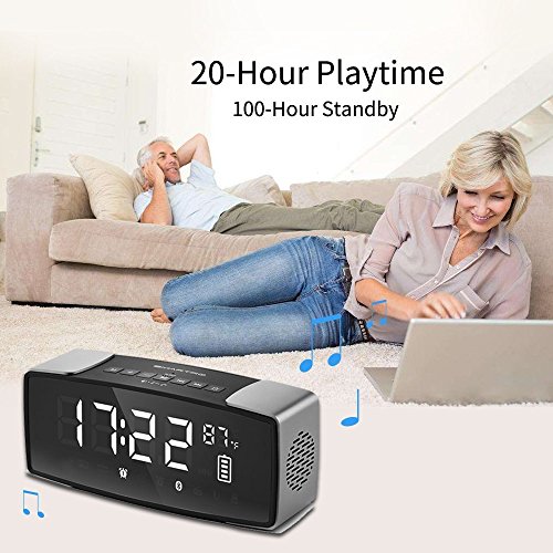 SMARTRO P2 Alarm Clock Bluetooth Speaker, Dual Loud Alarm Clocks Radio for Bedrooms, Bedside,Heavy Sleepers, 7" Large LED Display, Digital FM Radio, Stereo Sound, Snooze, AC& Battery Operated