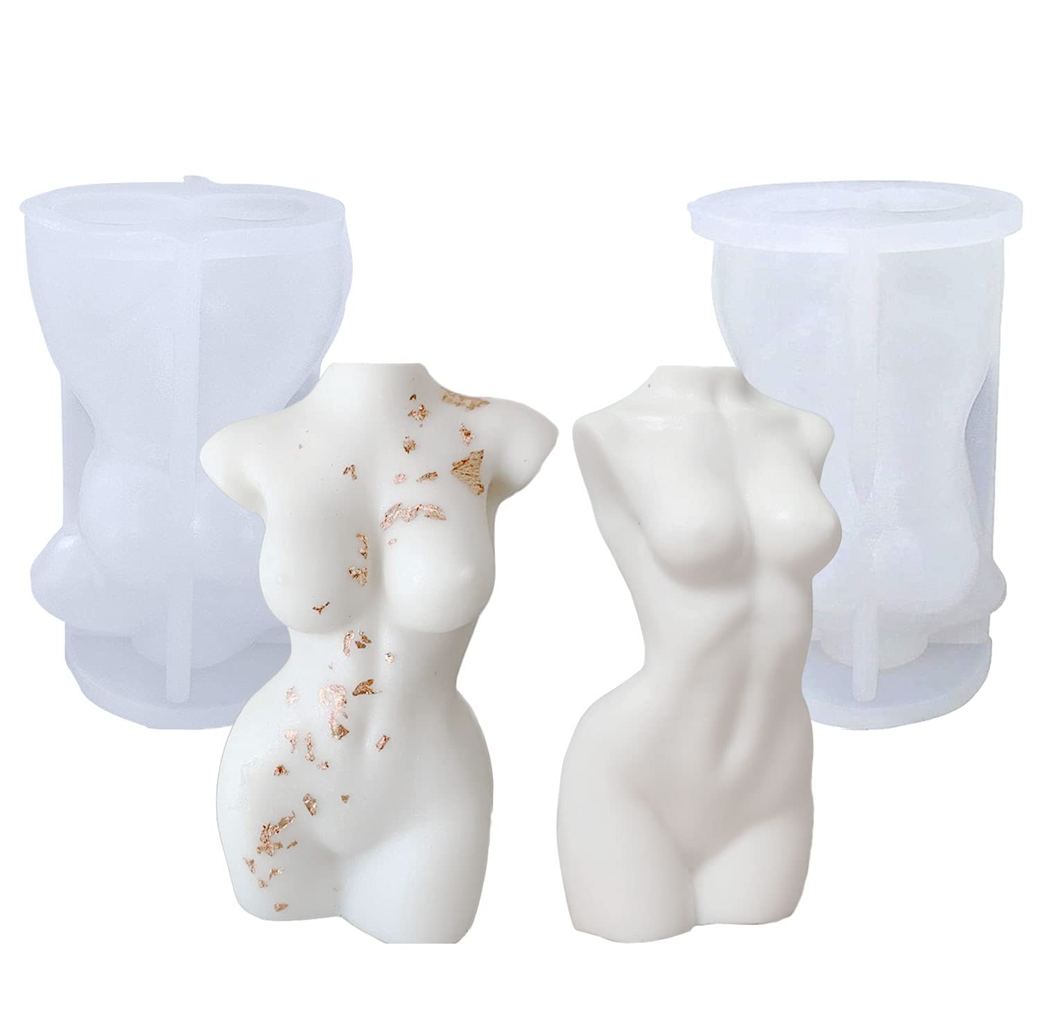 Body Candle Mould 2 Pack - Female Torso Candle Moulds for Candle Making, 3D Silicone Mold Goddess Shaped Candles, Molds Usable with Wax or Resin