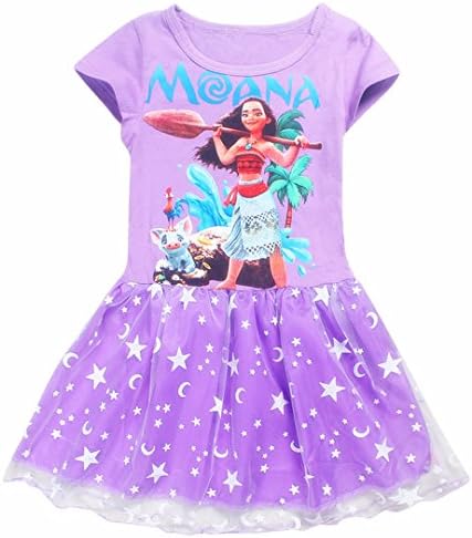 Moana Little Girls' Belle Printed Dress Princess Cartoon Party Costume (110/3-4YS, purple)
