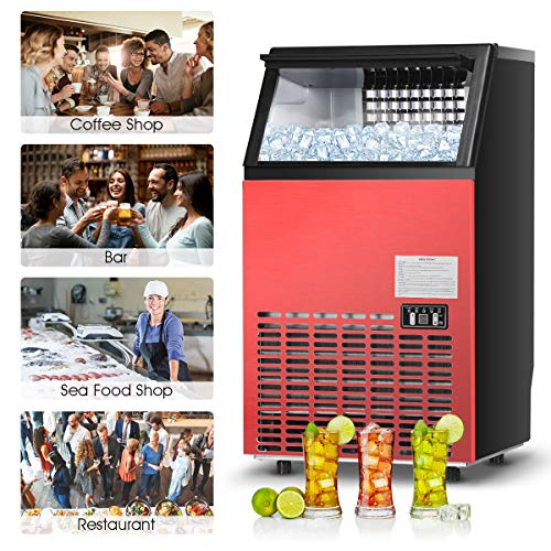 Costzon Commercial Ice Maker, BuiltIn Stainless Steel Ice Maker, 110LBS/24H, 33LBS Storage