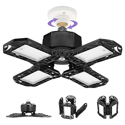 Werkstattlampe, 120W Led Deckenlampe Schwarz mit 12000 Lumen Verformbarem Vierblättrigem Panel, Led Lampe E27 für…