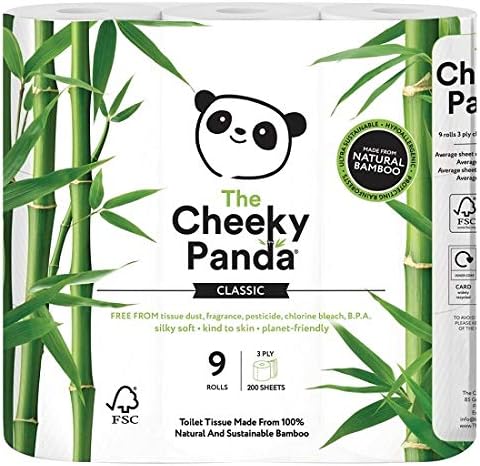 The Cheeky Panda Bamboo Toilet Roll Tissue Paper 9 Rolls 3ply - Sustainable, Skin Friendly, Soft, Super Absorbent