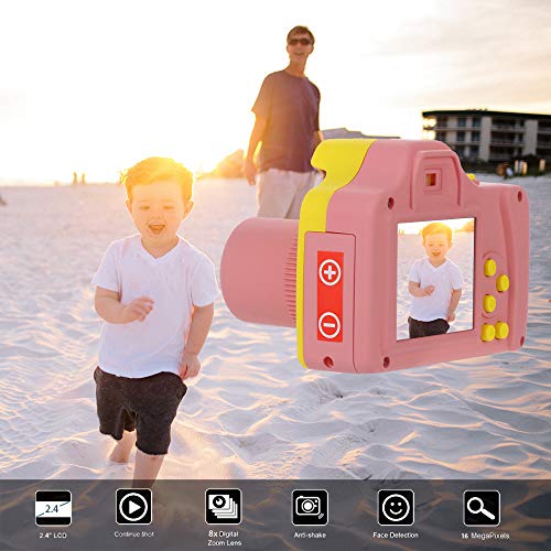Children Digital Camera -2.4inch TFT LCD Screen 16MP HD 1280P Camcorder Anti-Shake Face Detection 8X Digital Zoom Digital Point Shoot Camera (Pink, HD Digital Camera)